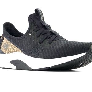 New Balance Black Sneakers with Leopard Heel Accent